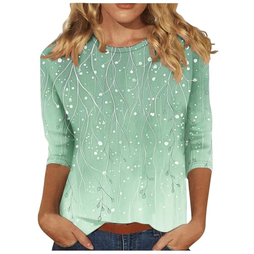 Image of 3 /4 Sleeve Tshirts Shirts for Women Vintage Flowers T Shirt Crew Neck Going Out Tops Elbow Length Sleeve Tops