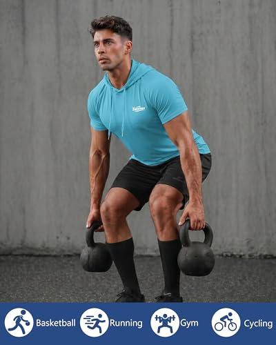 Twekfish Men's Workout Short Sleeve Hoodie, Lightweight Athletic Gym Running Shirts, Quick Dry Muscle Fit Hooded Sweatshirt — view 6