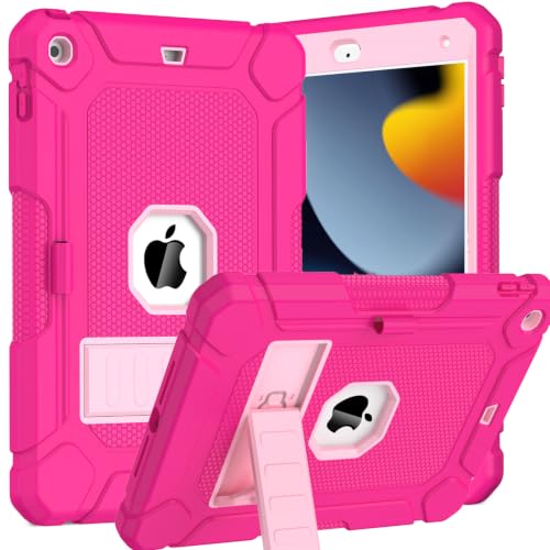 BMOUO Case for iPad 9th 8th 7th Generation (10.2 inch 2021/2020/2019) Shockproof Protective iPad 10.2 Case with Built-in Stand/Pencil Holder Rose Pink