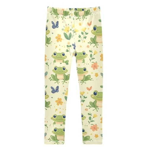 Boccsty Frogs Pastel Yellow Hearts Girls Leggings Kids Yoga Pants Dance Active Tights 4T