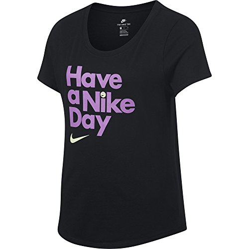 NIKE Sportswear Girls' Have a Nike Day Scoop Tee, Black/Rush Fuchsia, Small