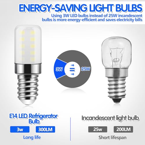 Miniatura 4 de Bombilla Led E14 Para Frigorífico, 3w, Blanco Frío 6500k, 300lm, Bombillas Pequeñas Con Rosca Edison E14 Para Frigorífico, Campana Extractora, Luz Nocturna, Máquina De Coser, No Regulable, 2 Unidades
