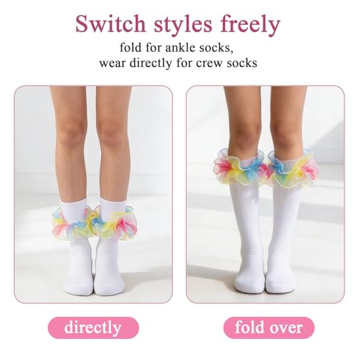 Image of Women Big Ruffle Ankle Socks Adult Double Lace Frilly Socks Fold Cuff Cotton Ruffled Dress Crew Bobby Bride Sock
