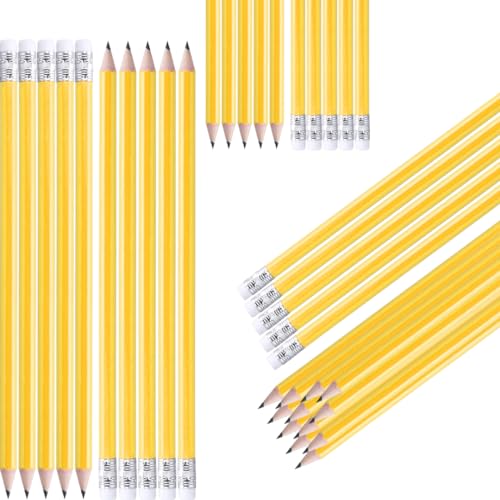 NIPORO Bleistifte HB 100 Stück weiß Holzbleistifte mit Radiergummi, pencil, vorgespitzt, 19 cm Länge, Sparpack, Nachhaltig, (Gelb)