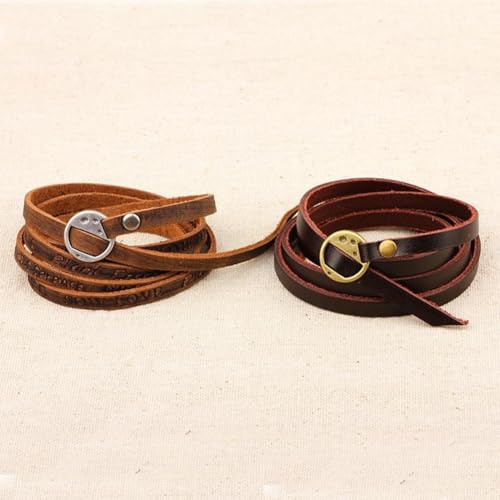 2PCS Cowhide Leather Wrap Bracelets Wristbands Cuff Vintage Adjustable Genuine Leather Boho Layered Bracelet Western Brown Stackable Straps Arm Armor with Alloy Toggle Clasp for Men Women3