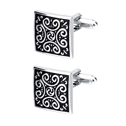 Mancuernillas cuadradas para hombre patrón flor 1 par