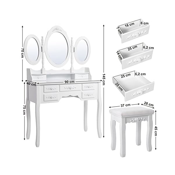 Dressing table, stool and mirror, 7 drawers, 3 mirrors - Image 7