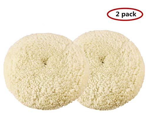 Inzoey Wool Buffing Pad,2 Pack 7 Car Polishing Pad with Hook and Loop for Cleaning & Cutting,Polishing,100% Wool Sheepskin Material,Durable and Soft