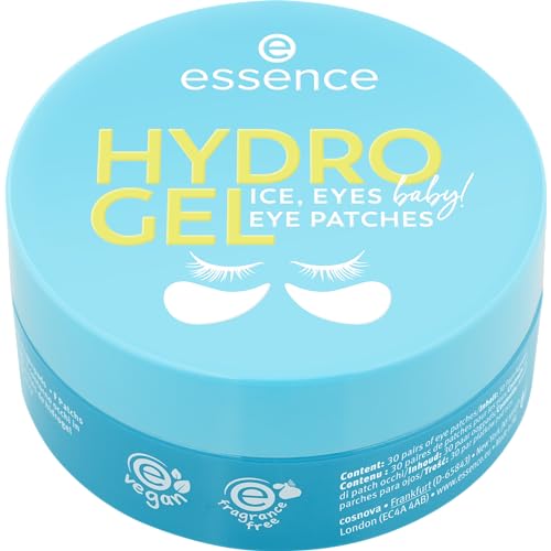essence HYDRO GEL eye patches ICE, EYES, baby! 30 Pairs, Augenpflege, Blau, feuchtigkeitsspendend, kühlend, schimmernd, vegan, ölfrei, ohne Parfüm, ohne Alkohol, 1er Pack (90g)
