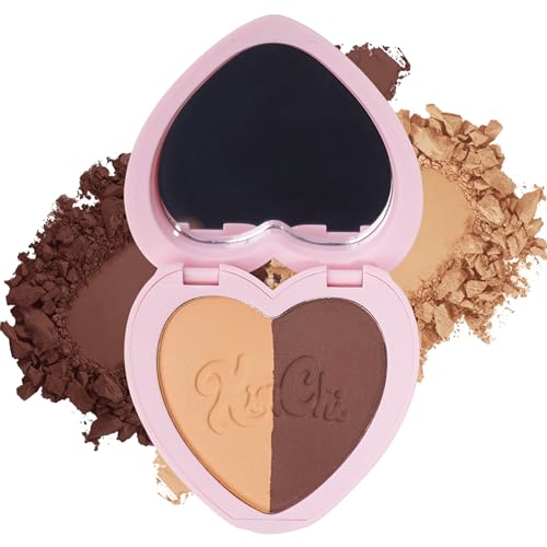 Image of KimChiChic Beauty Thailor Contour Duo, 2-in-1 Sculpting Makeup Palette, Blendable Matte Contour Powder, Heart-Shaped Compact with Mirror, Cruelty-Free, Coco Cocoa, 0.28 oz