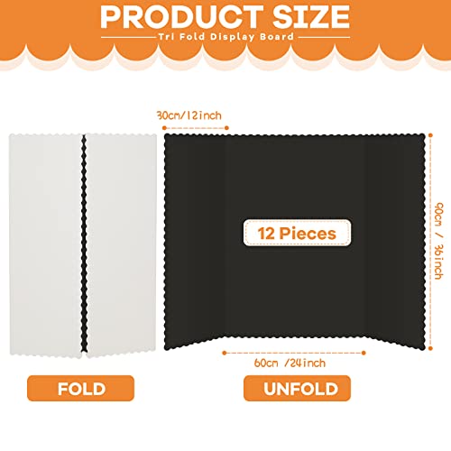 Image of Henoyso 12 Pcs 36 x 48 Inch Black Tri Fold Poster Board Bulk for Display | Science Fair Project, Classroom Display Paperboard, Single Wall Build, Lightweight Presentation Board, 3 Panels