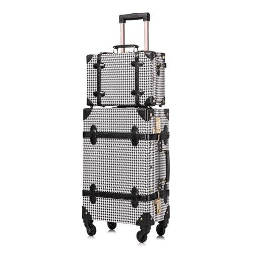 Image of UNIWALKER Vintage Carry on Luggage Set, 2 Piece Retro Spinner Trunk Suitcase with Cosmetic Train Case for Women (20 inch+12 inch, grid)