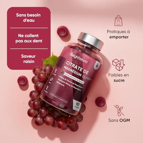 Magnesium Gummies - 1454mg de Magnesium Citrate, 90 Gommes Vegan Faibles en Sucre pour 45 jours d'Approvisionnement - Arôme Naturel de Raisin – vue 6