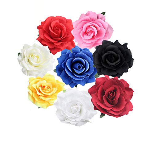 8 Pack Rose Flower Hair Clip Flamenco Dancer Pin up Flower Brooch, Rose Flower Hair Accessories (LDZ3) (A)