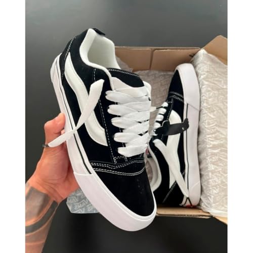 Tênis Casual Knu Unissex Cano Baixo Skate Masculino e Feminino Tradicional Preto/Branco (Preto/Branc