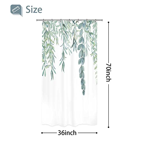 Riyidecor Walkin Small Stall Shower Curtain 36Wx70H Inch Half Narrow RV Green Leaves Bathroom Accessories Watercolor Eucalyptus Plants Fabric Waterproof Home Bathtub Decor 7 Pack Plastic Hook CO-DC1V