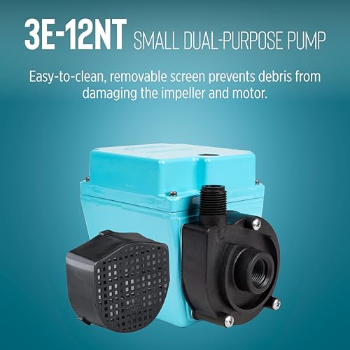 Image of Little Giant 3E-12NT 115-Volt, 1 /15 HP, 500 GPH Oil-Filled Direct Drive In-Line or Submersible Pump with 10-ft. Cord, Blue, 503186