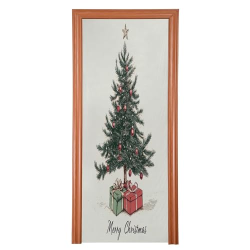 SEHANY Winter Christmas Tree Door Cover Outdoor Decor, High Stretch Fabric Christmas Front Door Cover Christmas Banner Door Cover for Front Door Festive Party Home Decor 35 * 79inch