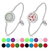 2 Pcs Essential Oil Diffuser Bracelet, Stainless Steel Aromatherapy Diffuser Locket Bracelet Adjustable Chain with 24 Colorful Unscented Refill Pads, Set for Women Girls