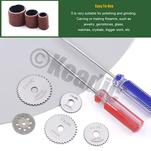 Keadic 94Pcs Rotary Tool Accessories Kit Contains Drum Sander Sanding Sleeves With 1/8" Mandrels, Circular Saw Blades, 545 Diamond Cutting Wheel, Resin Cutting Discs And Screwdrivers For Polisher #TOP3
