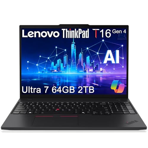 Image of Lenovo ThinkPad T16 Gen 4 Business AI PC Laptop (16 inch FHD+, Intel 12-Core Ultra 7 255U (> i7-1355U), 64GB DDR5 RAM, 2TB SSD), 2x Thunderbolt 4, Fingerprint, Backlit KB, 5MP RGB Webcam, Win 11 Pro