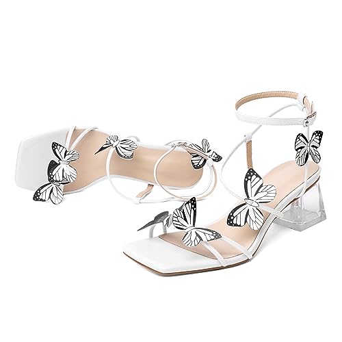 Image of Zamikoo Women's Heeled Sandals Square Open Toe Ankle Strap Block Heels Strappy Clear Heels Chunky Low Heels