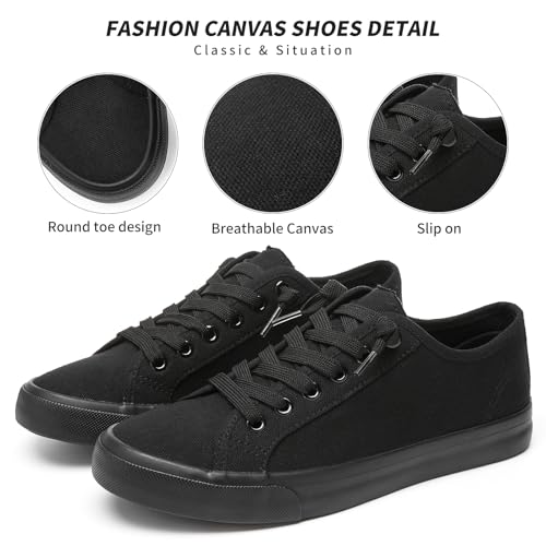Women Canvas Sneaker Slip On Non Slip Casual Shoes Lace Up Canvas Low Top White Shoes Loafers for Women Fashion Black Sneaker3
