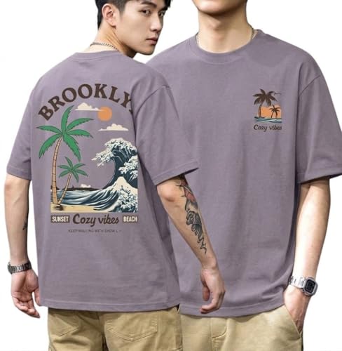 Image of SMOWKLY Authentics Men's Brooklyn Beach Digital Printed T Shirt | Round Neck Half Sleeve Casual T Shirt for Men | Casual Baggy Fit Stylish Comfortable Streetwear Fashion Tshirt for Men