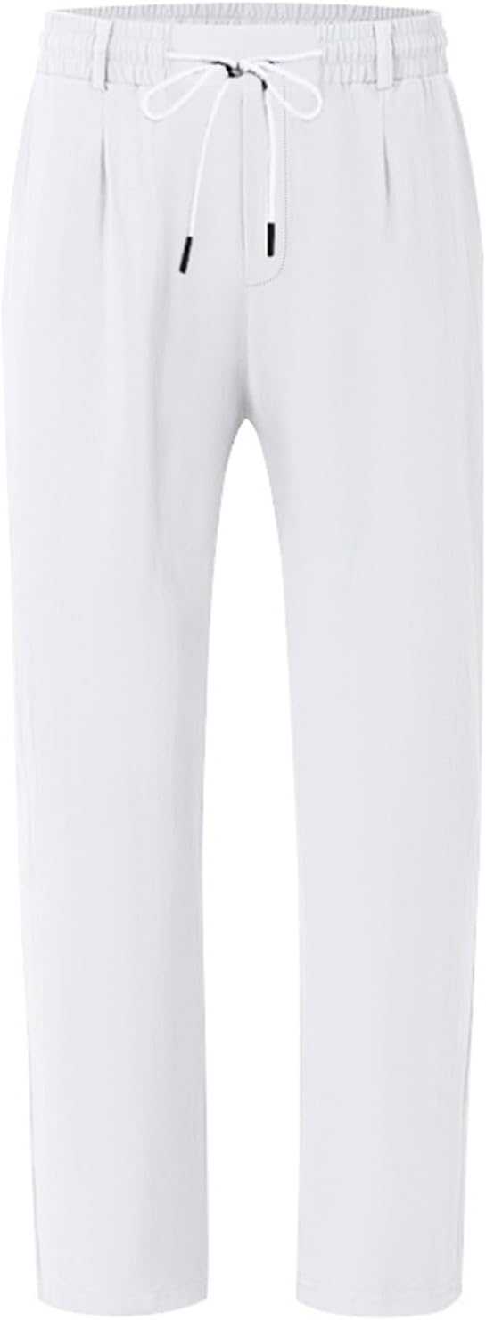 Men's Linen Pants Lightweight Drawstring Elastic Waist Pockets Loose Fit Straight Legs Summer Beach Yoga - Image 6