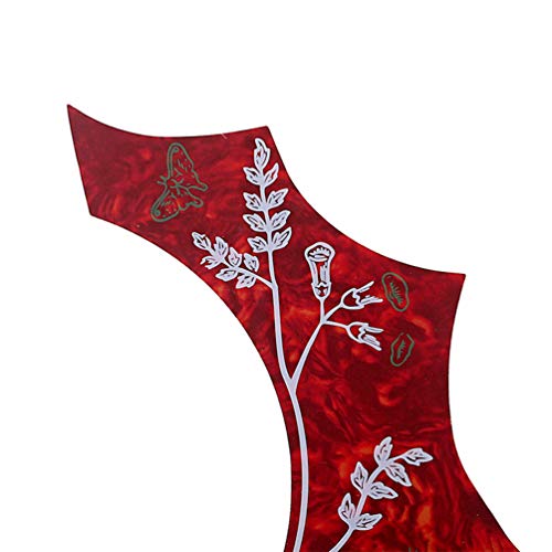 Exceart Acoustic Guitar Pickguard Anti-Scratch Guard Plate Flower And Bird Self-Adhesive Pickguard For Electric Acoustic Classical Guitar Dark Red #TOP4