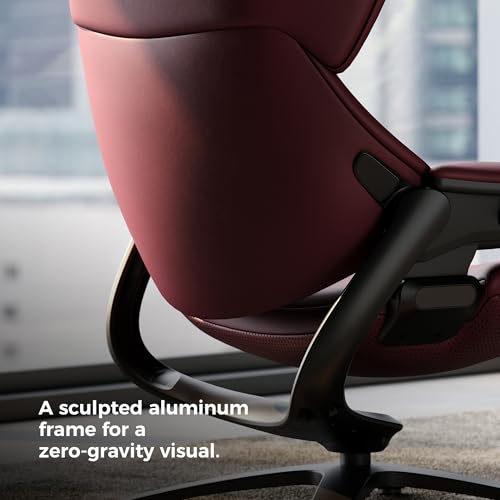 Image of TOMU Genuine Leather Reclining Swivel Chair with Adjustable Headrest and Ottoman for Living Room, Executive Office, Bedroom and Study. Real Leather Luxury Recliner for Reading and Relax (Red)