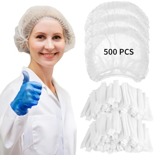500 gorros desechables de 21 pulgadas, redes elásticas no tejidas para el cabello para hombres y mujeres, protección de la cabeza para servicios de alimentos, médicos, salones y entornos de