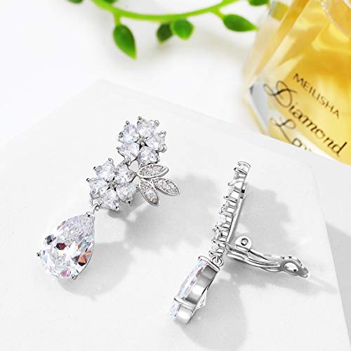 Roslynd Clip On Earrings For Women/Girls/Brides, Gifts For Mothers Day, Teardrop Cubic Zirconia Clip Earrings & 14K White-Gold-Plated Cz Earrings For Women #TOP1