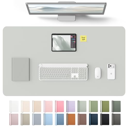Image of YSAGi Leather Desk Protector, Office Mat, Large Mouse Mat, Non-Slip PU Leather Blotter, Laptop Desk Mat, Waterproof Writing Pad for Office and Home(Light Grey, 40 inch x 24 inch)