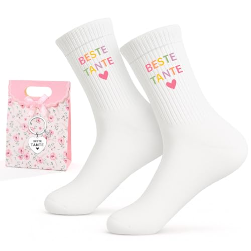 Scinzene Beste Tante Geschenk Geschenke für Tante Socken Schlüsselanhänger und florale Geschenktasche Du Wirst Geschenk Ideale Überraschung fur Familie Alltag Büro Reisen von Nichte & Neffen