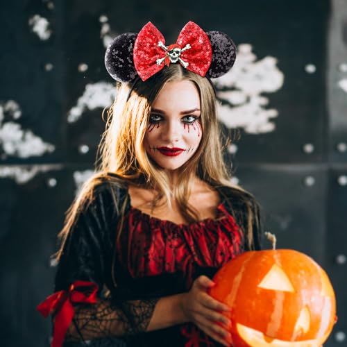 Image of DRESHOW Pirate Themed Mouse Ears Headband with Bow Glitter Party Decoration Halloween Cosplay Costume for Women