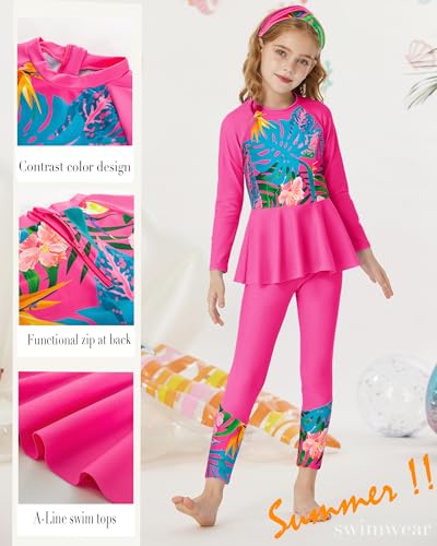 Image of GRACE KARIN Girls Long Sleeve Swimsuit Mermaid Bathing Suit Rash Guard Swimwear 4 Piece Size 5-12