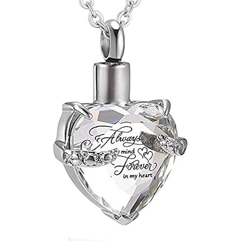 Crystal Heart Cremation Jewelry Memorial Urn Necklace for Ashes Stainless Steel Ash Holder Pendant Keepsake Jewelry for Urns white Cover