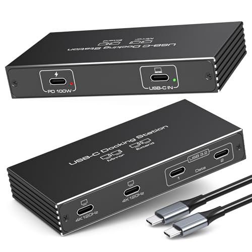TJCXELE USB C Video Hub Dual Monitor 4K120Hz DP Alt Mode Thunderbolt Splitter Multiport Adapter mit 2 USBC Video Ausg&auml;ngen, 100W PD, 10Gbps USBC Daten Ports,USB C Splitter 2 Monitor f&uuml;r Windows Mac OS