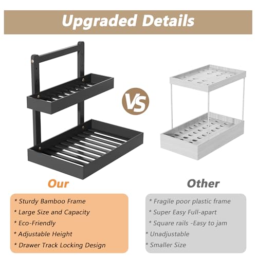 Bamboo Under Sink Organizer and Storage, 2 Tier Pull Out Cabinet Organizer, Slide Out Under Sink Storage Shelf, Undersink Organizers Shelves for Kitchen Bathroom Organization (Black, 1 Pack) - Image 5
