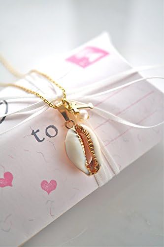 Cowrie shell necklace , personalised jewellery , tahitian pearl , necklace for love and fertility ,prosperity symbol