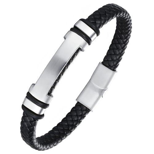 Pulsera trenzada de cuero para hombre 8 pulgadas miniatura 1