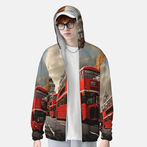 Chaqueta de protección solar para hombre UPF 50+ manga larga con capucha roja miniatura 3