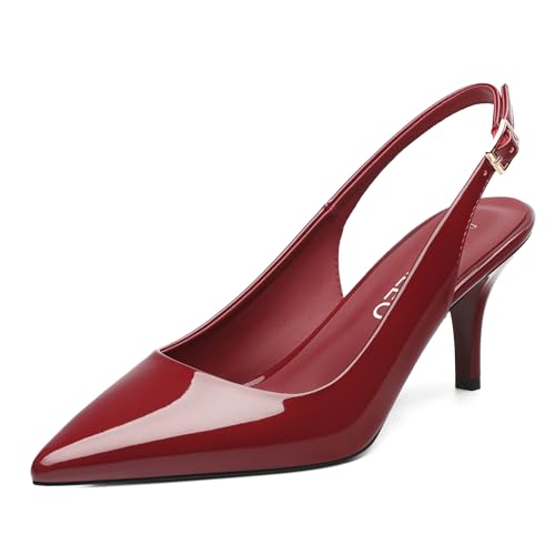 Image of NUMALEO Slingback Heels for Women Pointed Close Toe Kitten Heels Patent Pumps Dress Party Comfy Heeled Sandals Stiletto 2.5 Inch Dress Shoes