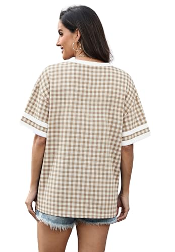 Image of WIHOLL Womens T Shirts Loose Fit Short Sleeve Tees V Neck Color Block Summer Tops 2026 Fashion S-4XL