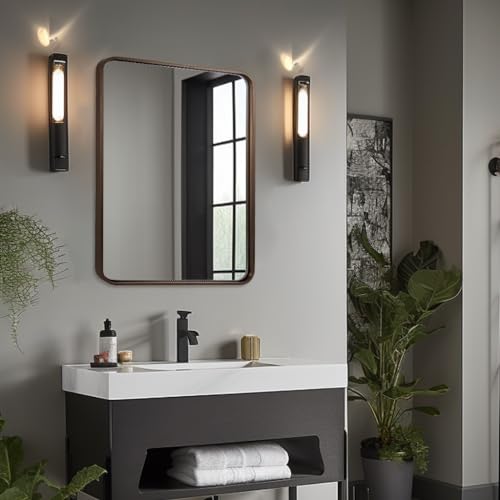 Image of ANDY STAR 24x32 INCH Bronze Bathroom Mirror, Rounded Rectangle Oil Rubbed Bronze Mirrors for Bathroom,Tube Metal Framed, 1'' Deep Wall Mounted Vertically /Horizontal