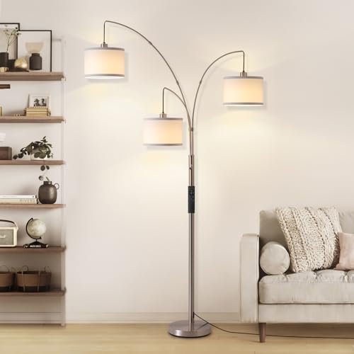 Image of Floor Lamps for Living Room, 2400LM Super Bright Arc Floor Lamp with Remote Control, 3 Light Tall Floor Lights with Stepless Dimmable, 80 inch Mid Century Tree Floor Lamp for Bedroom, Office