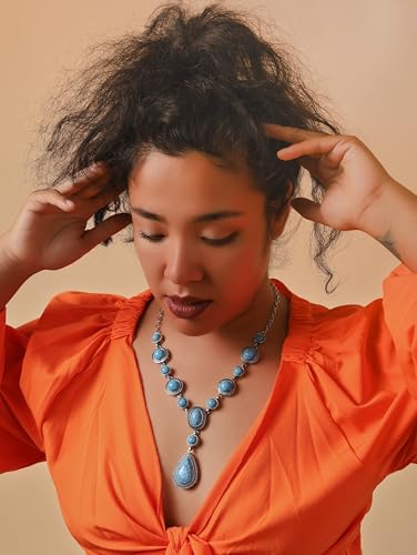 MINACHI Bohemian Created Turquoise Beaded Y-Necklace, Turquoise-toned Multi-shaped Pendant, Dainty Elegant Jewelry for Women4