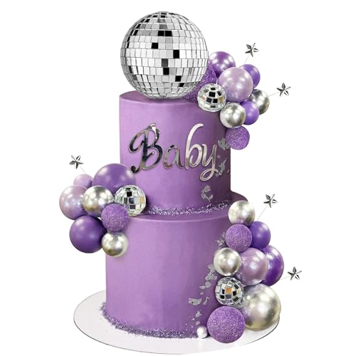 Decoración Tarta de Bolas, Decoracion Tarta Discoteca, 32 Pcs Adornos para Tartas de Cumpleaños, Decoración de Pastel para Fiesta de Cumpleaños, Boda