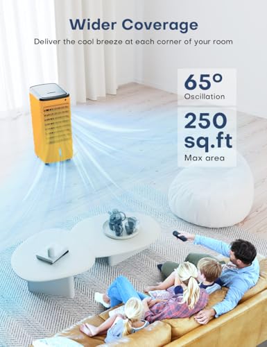 Image of Evaporative Air Cooler, Swamp Cooler Air Conditioner w / 12H Timer for Auto-off, 3-Speed Windowless Air Conditioner, Smart Remote - Mandarin